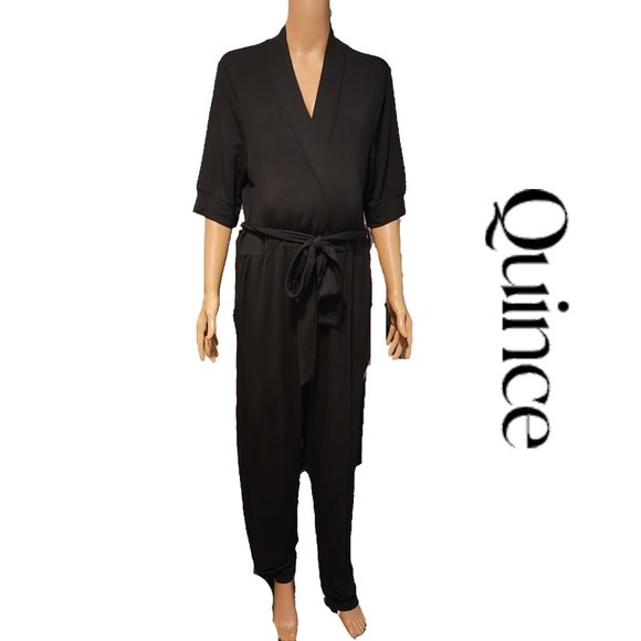 Quince Pants - Quince French Terry Modal Maternity & Nursing Wrap Jumpsuit NWT Black Large